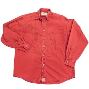 Vintage Levis Denim Shirt Mens Medium Red Button Up Heavyweight 90s Western Red